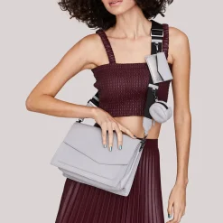 New Botkier Cobble Hill Flap Satchel Silver Grey